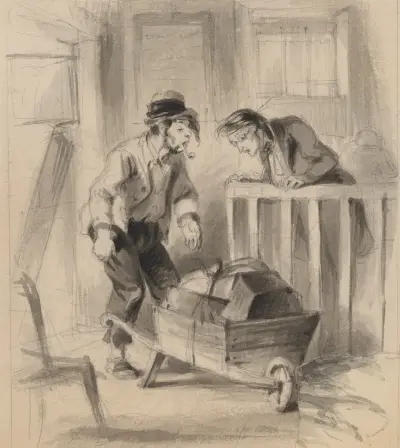 Man with a wheelbarrow av Felix Octavius Carr Darley