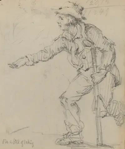 På en fraktsedel [Ung pojke med krycka] av Felix Octavius Carr Darley