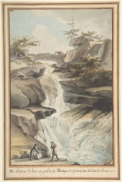 En bro över Aare vid foten av Grimsel, i kantonen Bern av Caspar Wolf