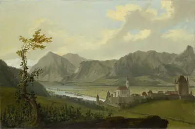 Blick auf Thun mit Stockhornkette und Niesen av Caspar Wolf