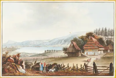 Utsikt över Zugsjön nära Buonas, kantonen Zug av Caspar Wolf