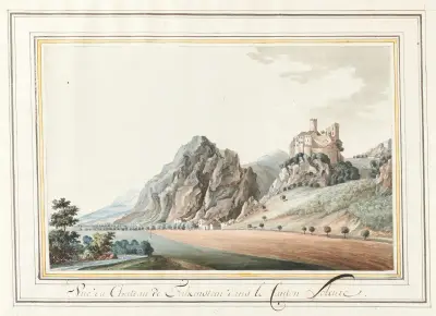 Vy av slottet Falkenstein i kantonen Solothurn av Caspar Wolf