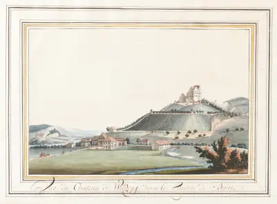 Vue du Chateau de Wildegg dans le Canton de Berne av Caspar Wolf