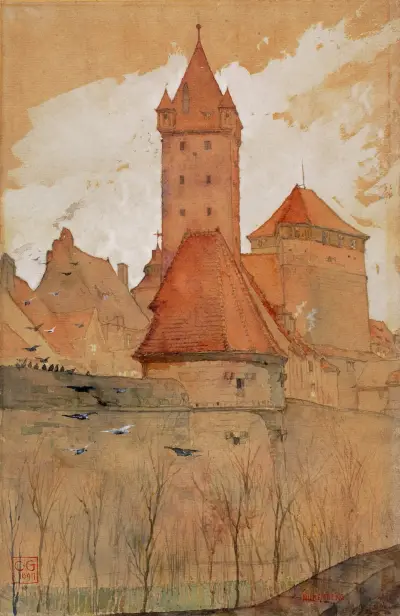 Towers from the City Wall, Nuremberg av Cass Gilbert