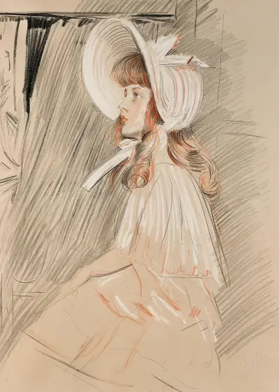 Flicka som tittar upp av Paul César Helleu