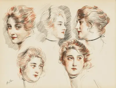 Fem huvudstudier av en ung dam av Paul César Helleu