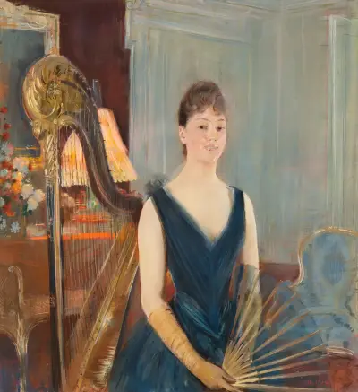 Harpiste assise à l’éventail von Paul César Helleu