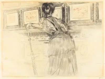 In Front of the Watteaus in the Louvre von Paul César Helleu
