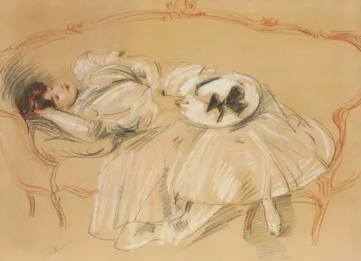 Ung kvinna på divan av Paul César Helleu