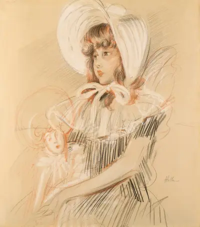 Liten flicka med sin docka av Paul César Helleu