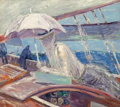 Madame Helleu ombord på yachten ”Bird” av Paul César Helleu