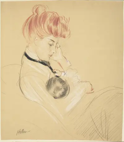 Madame Helleu håller Paulette i sina armar av Paul César Helleu