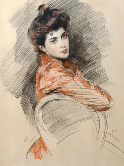 Portrait Of Elisabeth Van Biema av Paul César Helleu