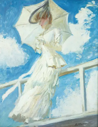 Porträtt av Mrs Helleu med parasoll av Paul César Helleu