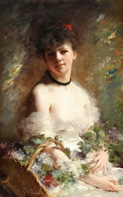 Ung kvinna med blomkorg av Charles Chaplin