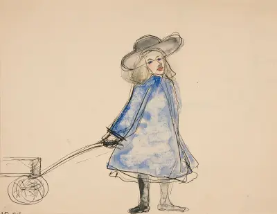 Flicka som drar vagn (Enkel flicka i blå klänning) av Charles Demuth