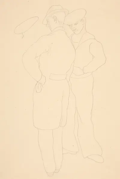 Man med sjöman (studie för akvarellen På den gatan, 1932) av Charles Demuth