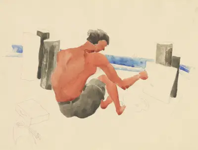 Konstnären på stranden som tecknar av Charles Demuth