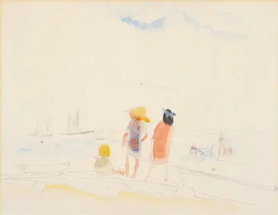 Two Women and Child on Beach av Charles Demuth