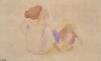 Kvinna med barn i röd dräkt av Charles Demuth