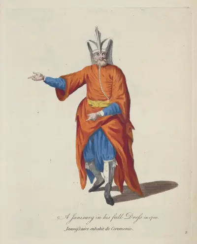 Ein Janitschar in vollem Ornat 1700 von Charles Grignion
