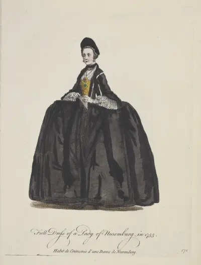 Festtagskleidung einer Dame aus Nürnberg 1755 von Charles Grignion