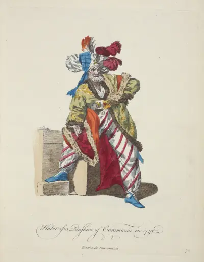Habit of a bashaw of Caramania in 1749. Bacha de Caramanie. av Charles Grignion