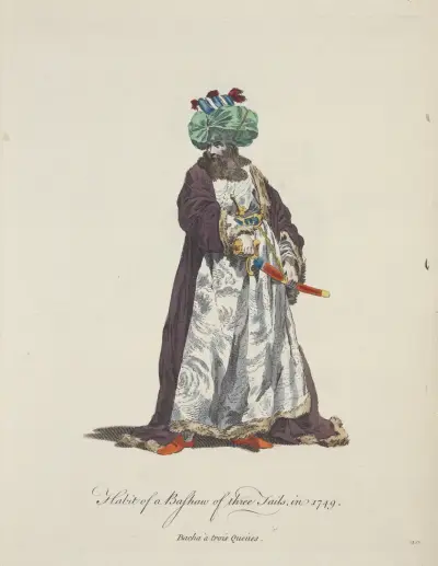 Tracht eines Paschas mit drei Rossschweifen, 1749. Bacha a trois queiis. von Charles Grignion