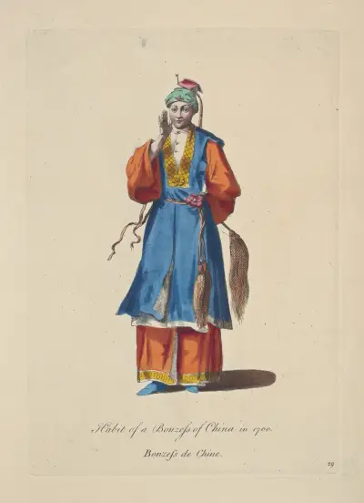 Habit of a bonzess of China in 1700. Bonzess de Chine. av Charles Grignion