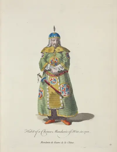 Habit of a Chinese mandarin of war in 1700. Mandarin de guerre de la Chine. av Charles Grignion