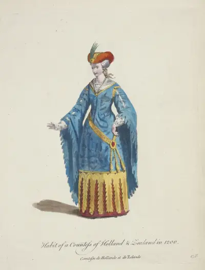 Habit of a countess of Holland and Zealand in 1200. Comtesse de Hollande et de Zelande. av Charles Grignion