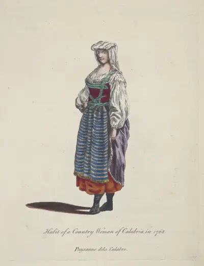 Habit of a country woman of Clabria in 1768. Paysanne de la Calabre. av Charles Grignion