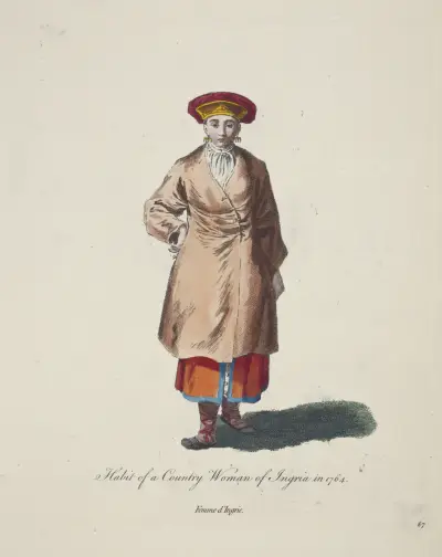 Kroj ingermanlandské venkovanky z roku 1764. Femme d’Ingrie., Charles Grignion