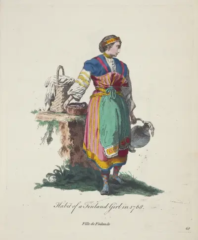Kroj z Finska 1768. Finská dívka, Charles Grignion