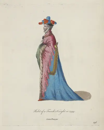 Habit of a French knight in 1399. Comte Français. av Charles Grignion