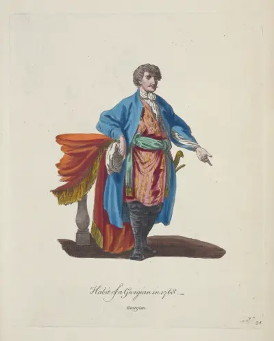 Tracht eines Georgiers im Jahr 1768. Georgien. von Charles Grignion
