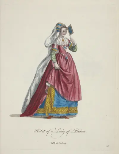 Dräkt för en dam från Padua. Flicka från Padua. av Charles Grignion