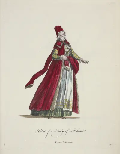 Dräkt för en polsk dam. Dame Polonoise. av Charles Grignion