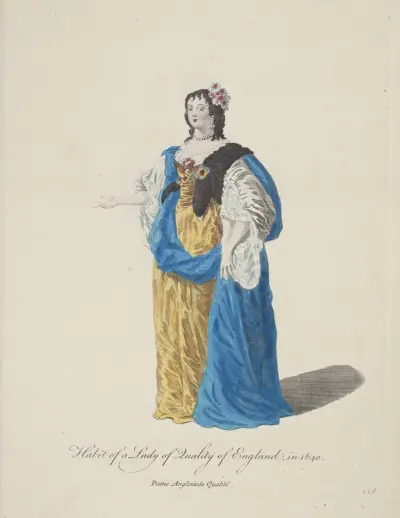 Dräkt för en förnäm dam i England 1640 av Charles Grignion