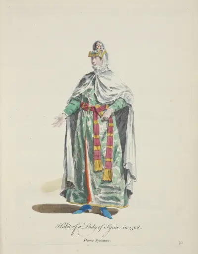 Dräkt av en dam från Syrien 1568. Dame Syrienne. av Charles Grignion