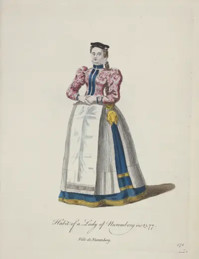 Dräkt från Nürnberg 1577. Nürnbergsk flicka av Charles Grignion