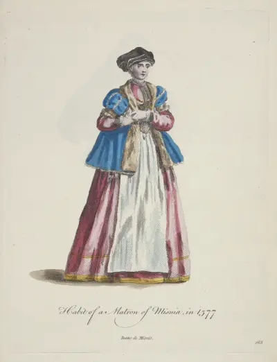 Tracht einer Matrone aus Meißen im Jahr 1577. Dame de Misnie von Charles Grignion