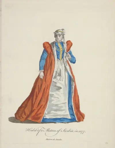 Habit of a matron of Swabia in 1577. Matrone de Souabe. av Charles Grignion
