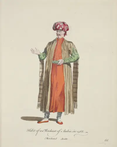 Dräkt för en köpman från Arabien 1568. Arabisk köpman. av Charles Grignion