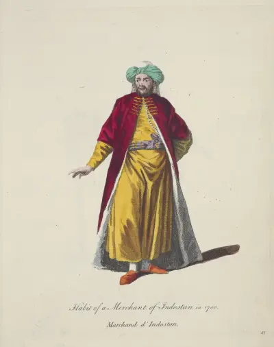 Habit of a merchant of Indostan in 1700. Marchand d’Indostan. av Charles Grignion