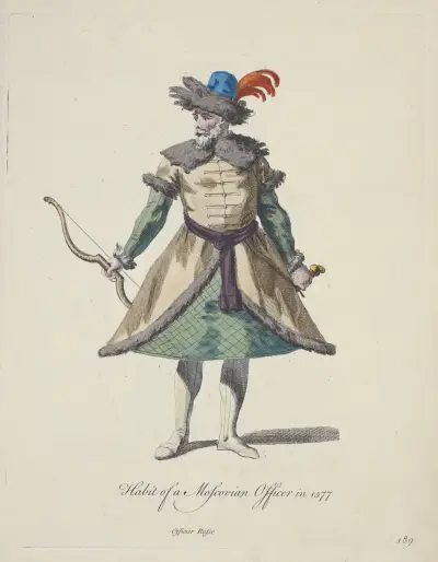 Rysk officersdräkt 1577 av Charles Grignion
