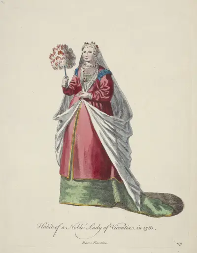 Habit of a noble lady of Vincentia in 1581. Dame Vicentine. av Charles Grignion