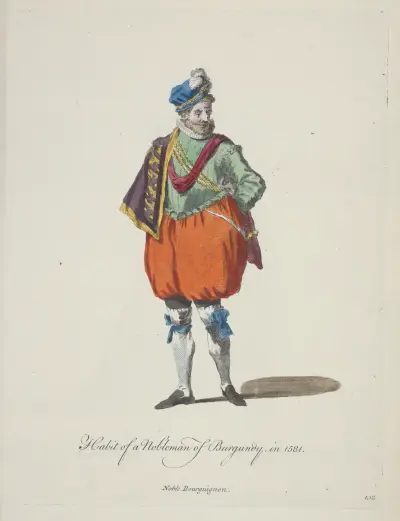 Tracht eines burgundischen Adligen im Jahr 1581 von Charles Grignion