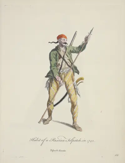 Tracht eines rascianischen Tolpatschen im Jahr 1742 von Charles Grignion
