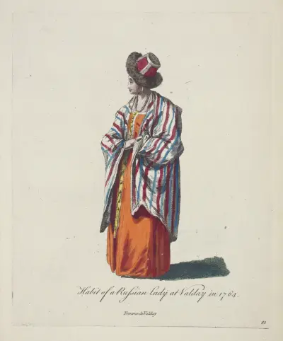 Habit of a Russian lady a Valday in 1764. Femme de Valday. av Charles Grignion